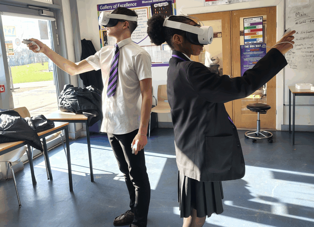 Students taking part in a VR workshop